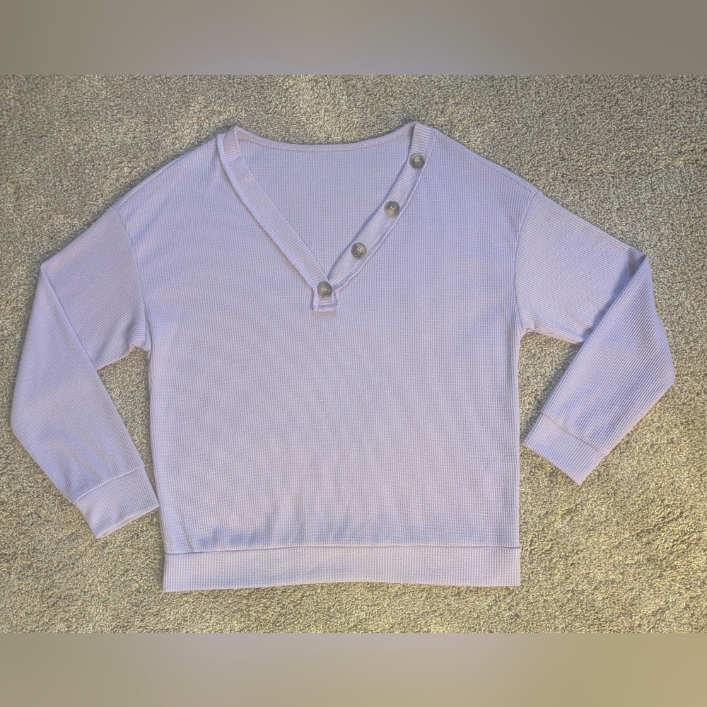 SHEIN Women's Lavender V-Neck Shirt with Buttons Size Medium/ 6